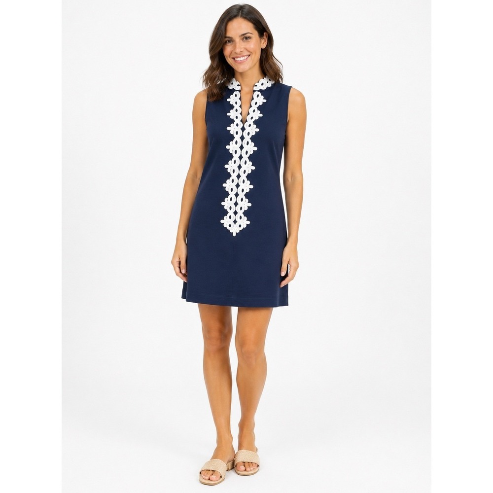 Lilly Pulitzer Women's Blue Callista High Collar Shift Dress Terry Cloth Small S